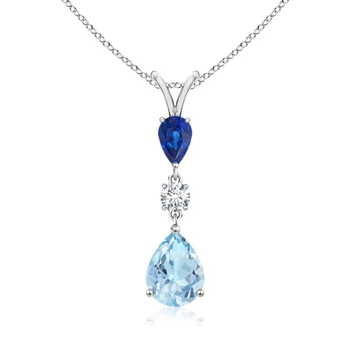 Pear-Shaped Aquamarine & Sapphire Drop Pendant