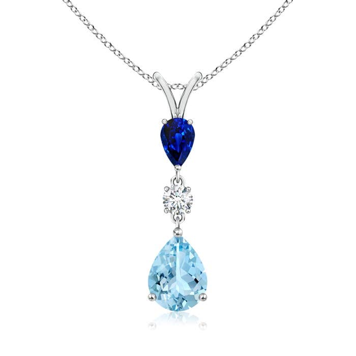 Pear-Shaped Aquamarine & Sapphire Drop Pendant