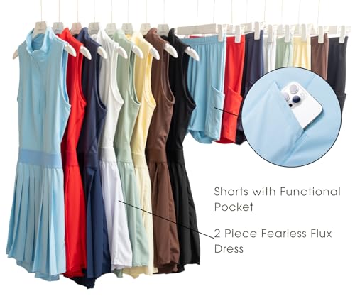 Zip-Front Pleated Tennis Dress with Pockets