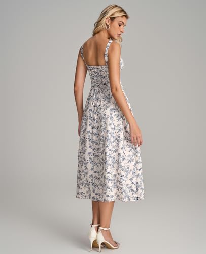 GLNEGE Summer Corset Midi Wedding Guest Milkmaid Tea Party Flowy Sundress