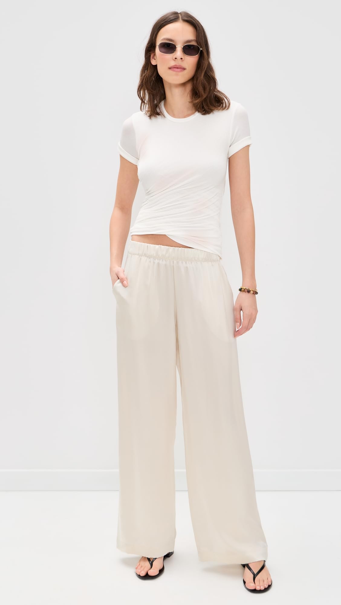 White Crewneck Fitted Short Sleeve T-Shirt by The Line by K