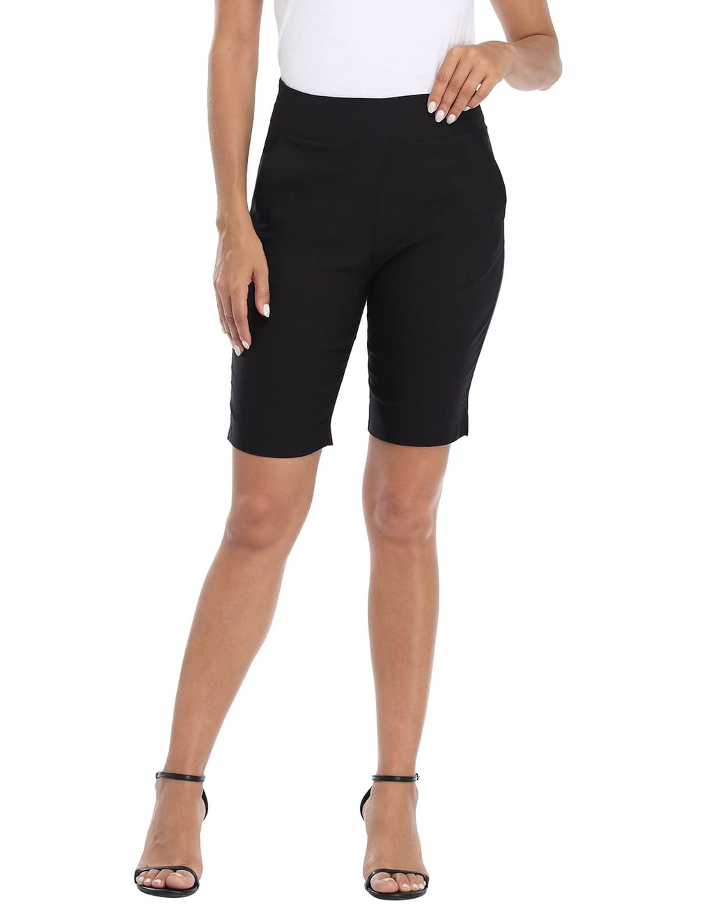 HDE Women's Pull On Bermuda Shorts Mid Rise 10" Inseam Shorts with Pockets