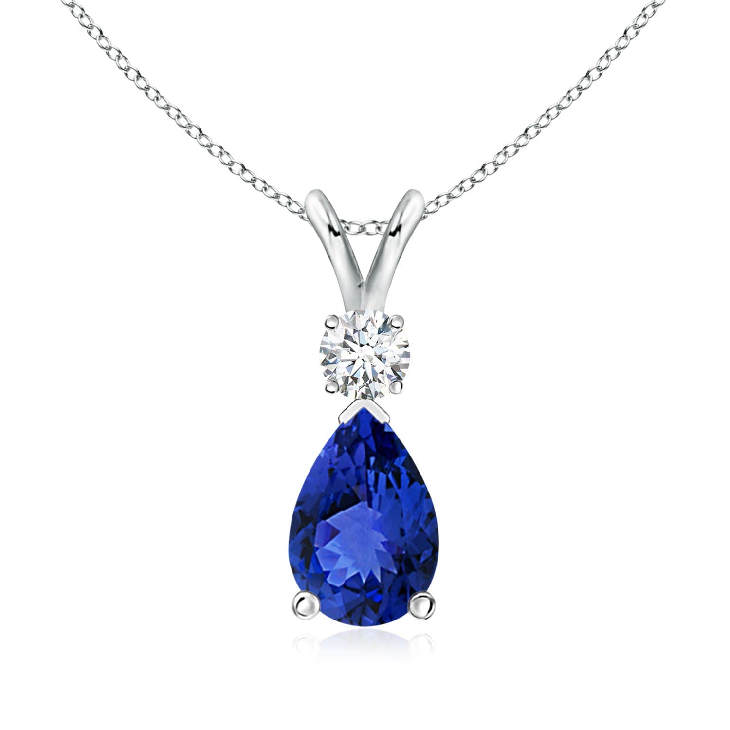 Angara Natural Tanzanite Teardrop Necklace With Diamond for Women