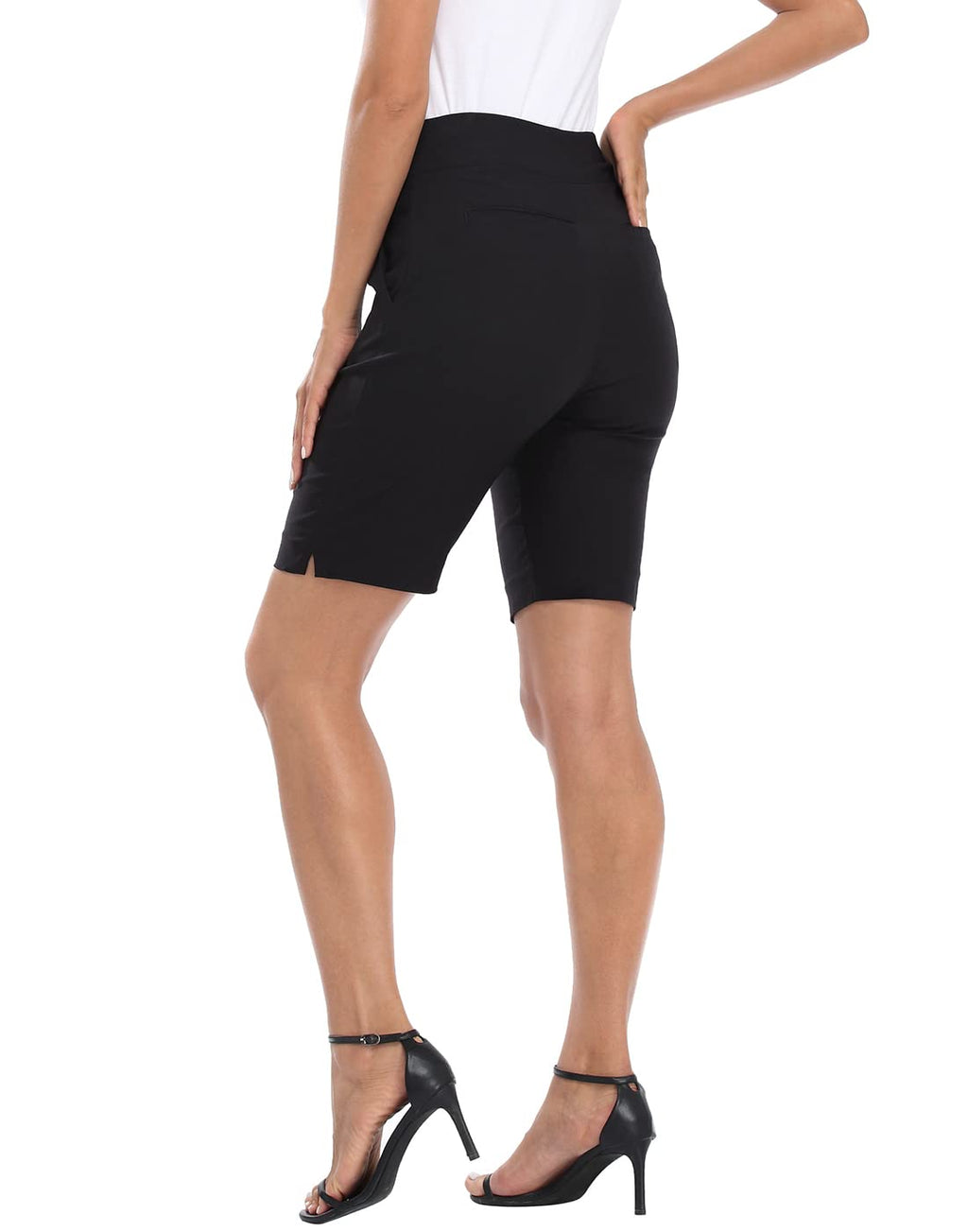 HDE Women's Pull On Bermuda Shorts Mid Rise 10" Inseam Shorts with Pockets