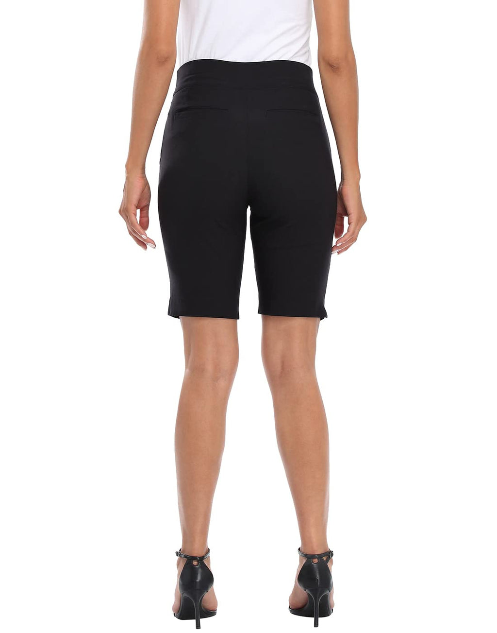 HDE Women's Pull On Bermuda Shorts Mid Rise 10" Inseam Shorts with Pockets