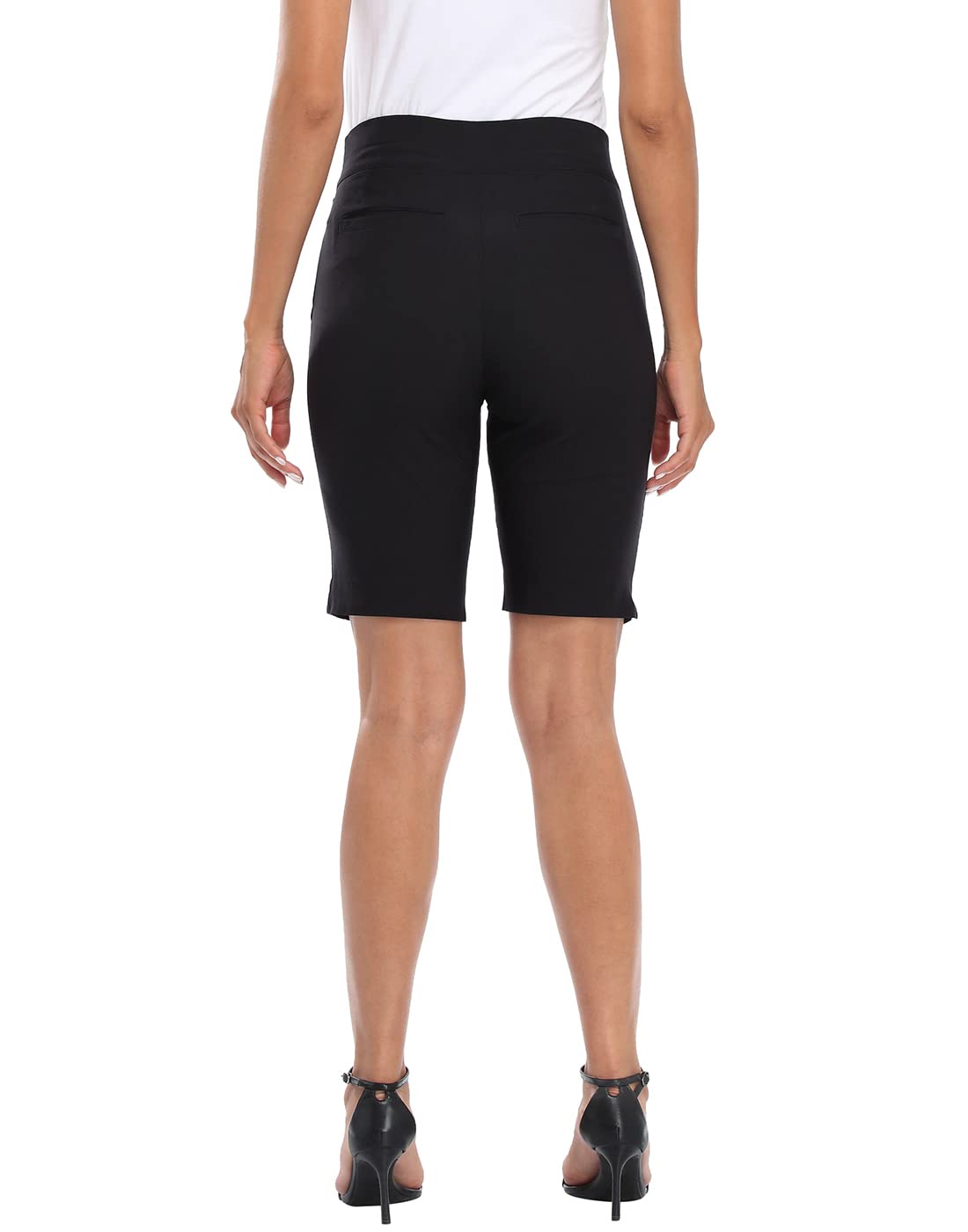HDE Women's Pull On Bermuda Shorts Mid Rise 10" Inseam Shorts with Pockets