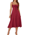 GLNEGE Summer Corset Midi Wedding Guest Milkmaid Tea Party Flowy Sundress