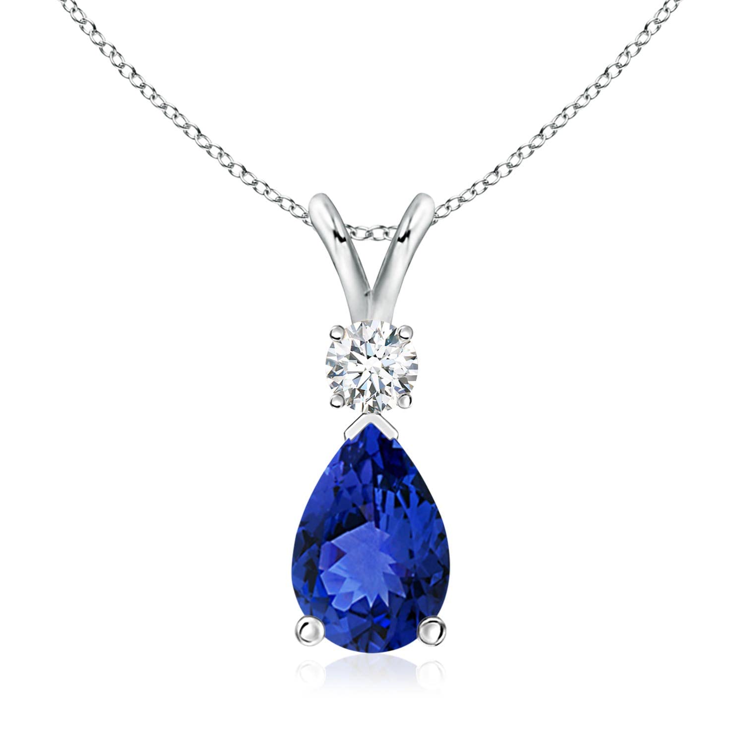 Angara Natural Tanzanite Teardrop Necklace With Diamond for Women