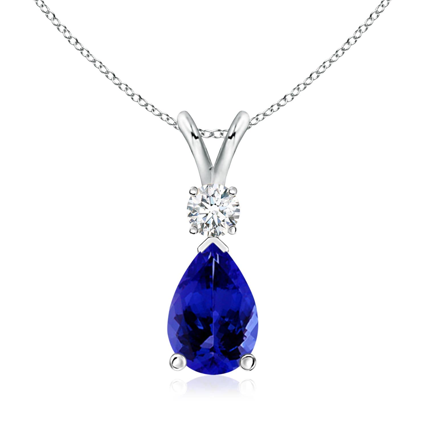 Angara Natural Tanzanite Teardrop Necklace With Diamond for Women
