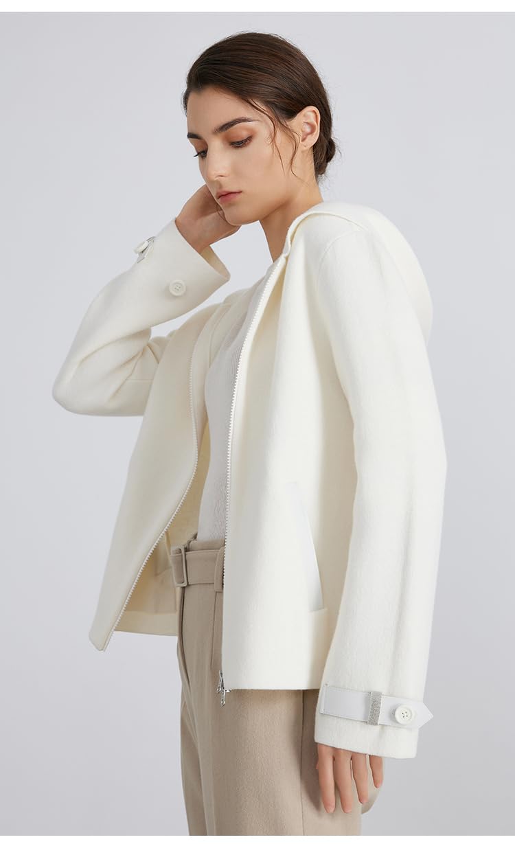 Merino Wool Fleece-Lined Zip-Up Hooded Coat