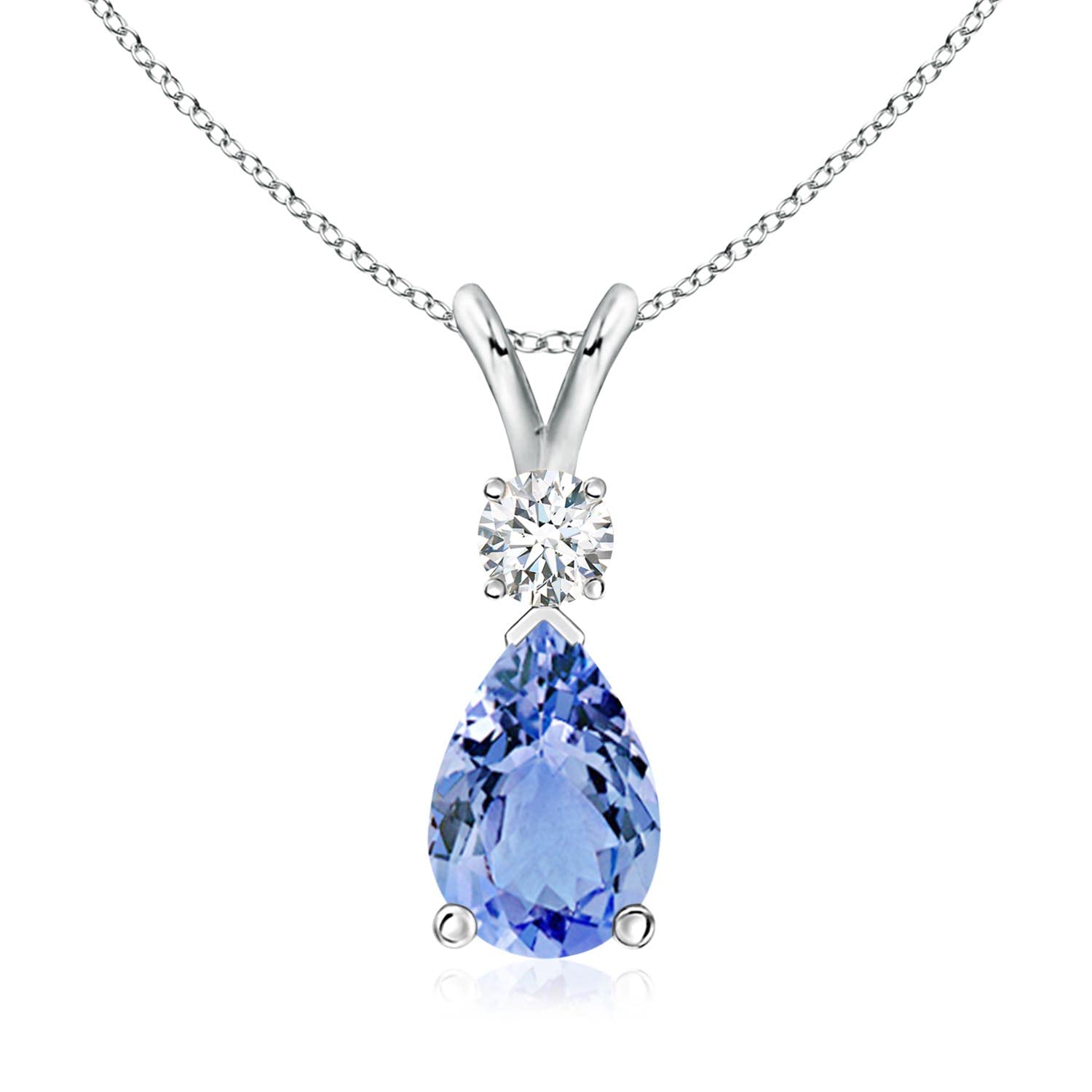 Angara Natural Tanzanite Teardrop Necklace With Diamond for Women