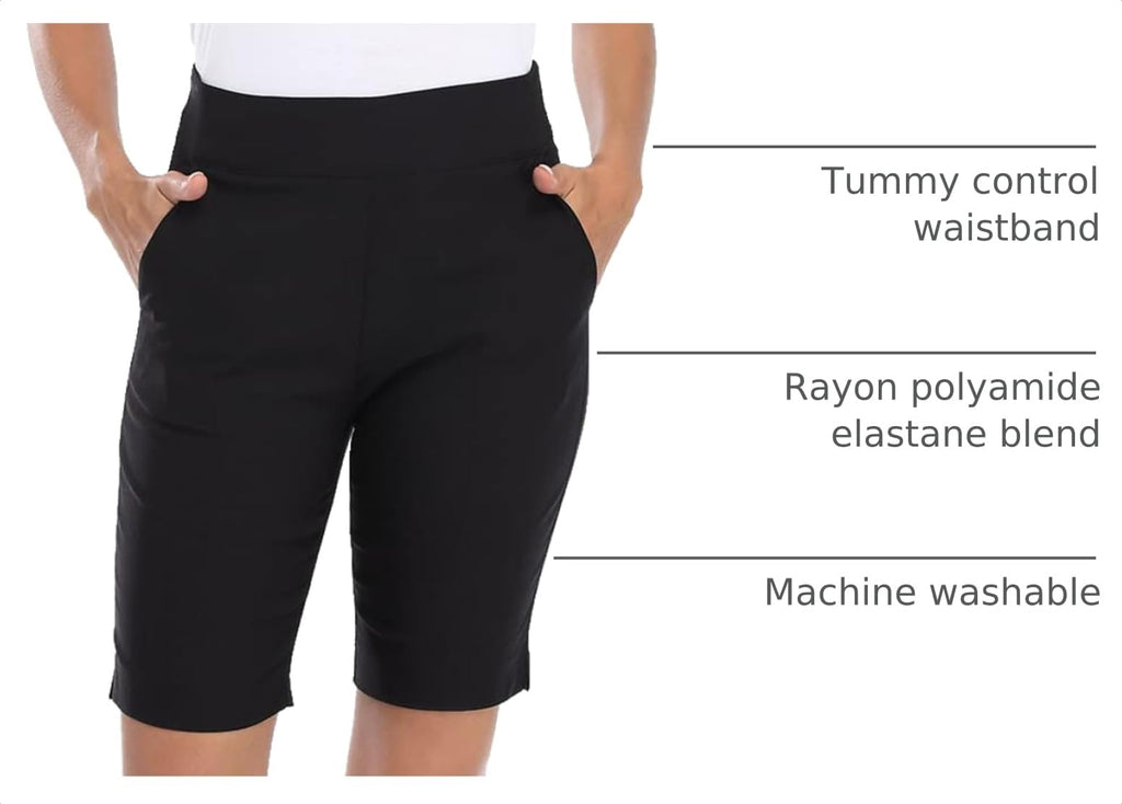 HDE Women's Pull On Bermuda Shorts Mid Rise 10" Inseam Shorts with Pockets