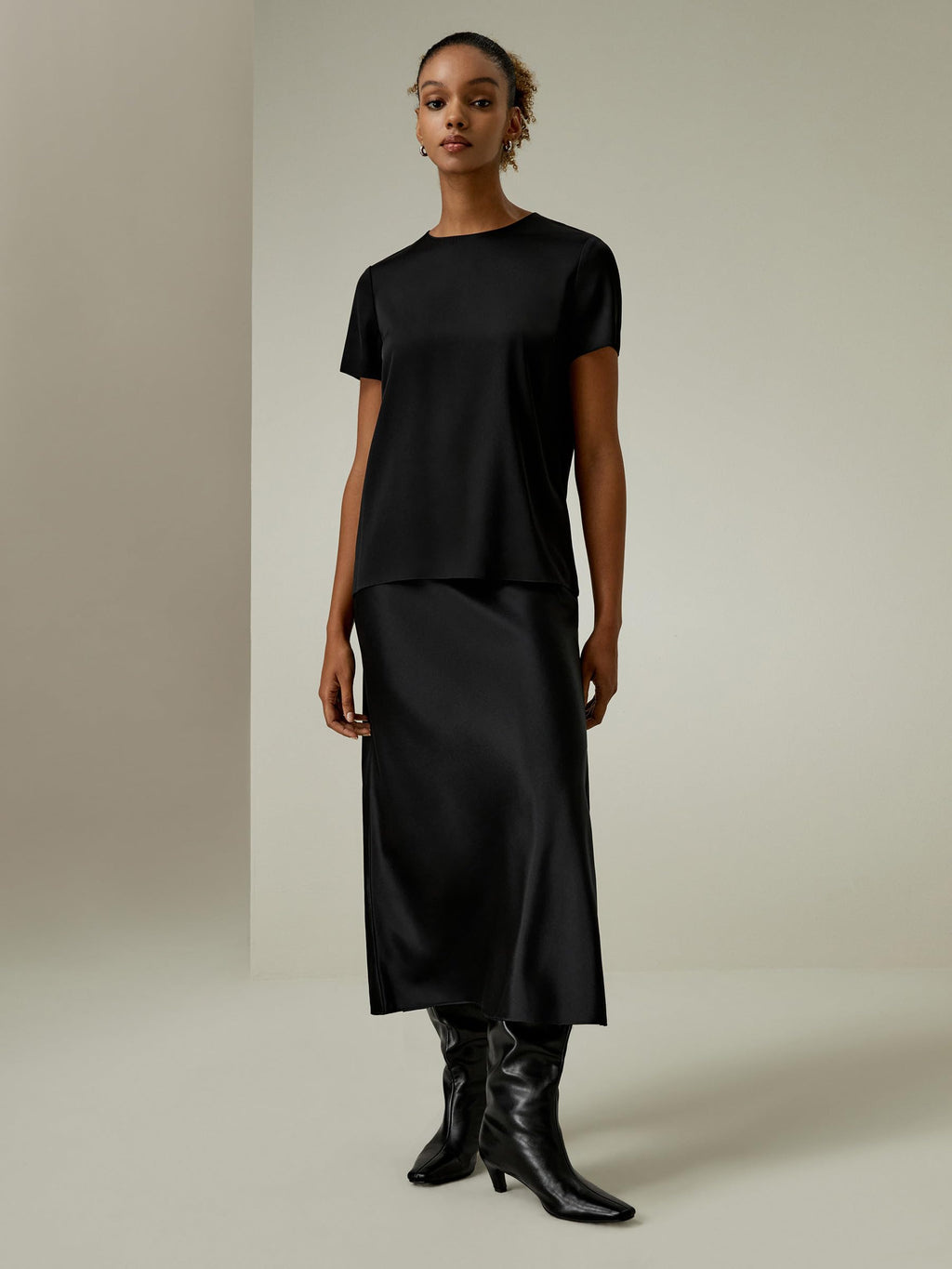 Silk Batwing Short Sleeve Asymmetrical T-Shirt