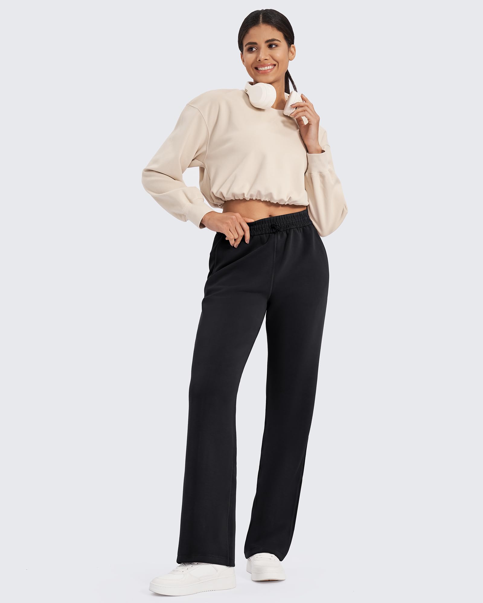 G4Free Smoofit Wide Leg Sweatpants Drawcord High Waist with Pockets