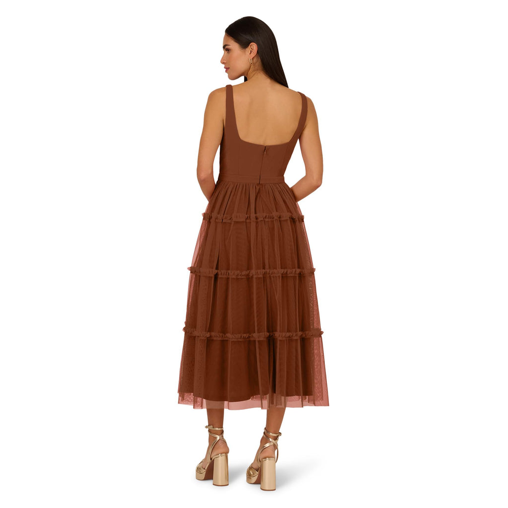 Adrianna Papell Women's Knit and Mesh Midi Dress