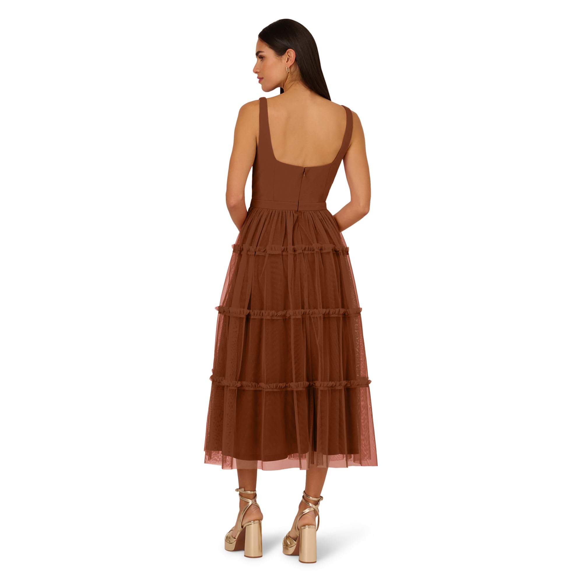 Adrianna Papell Women's Knit and Mesh Midi Dress