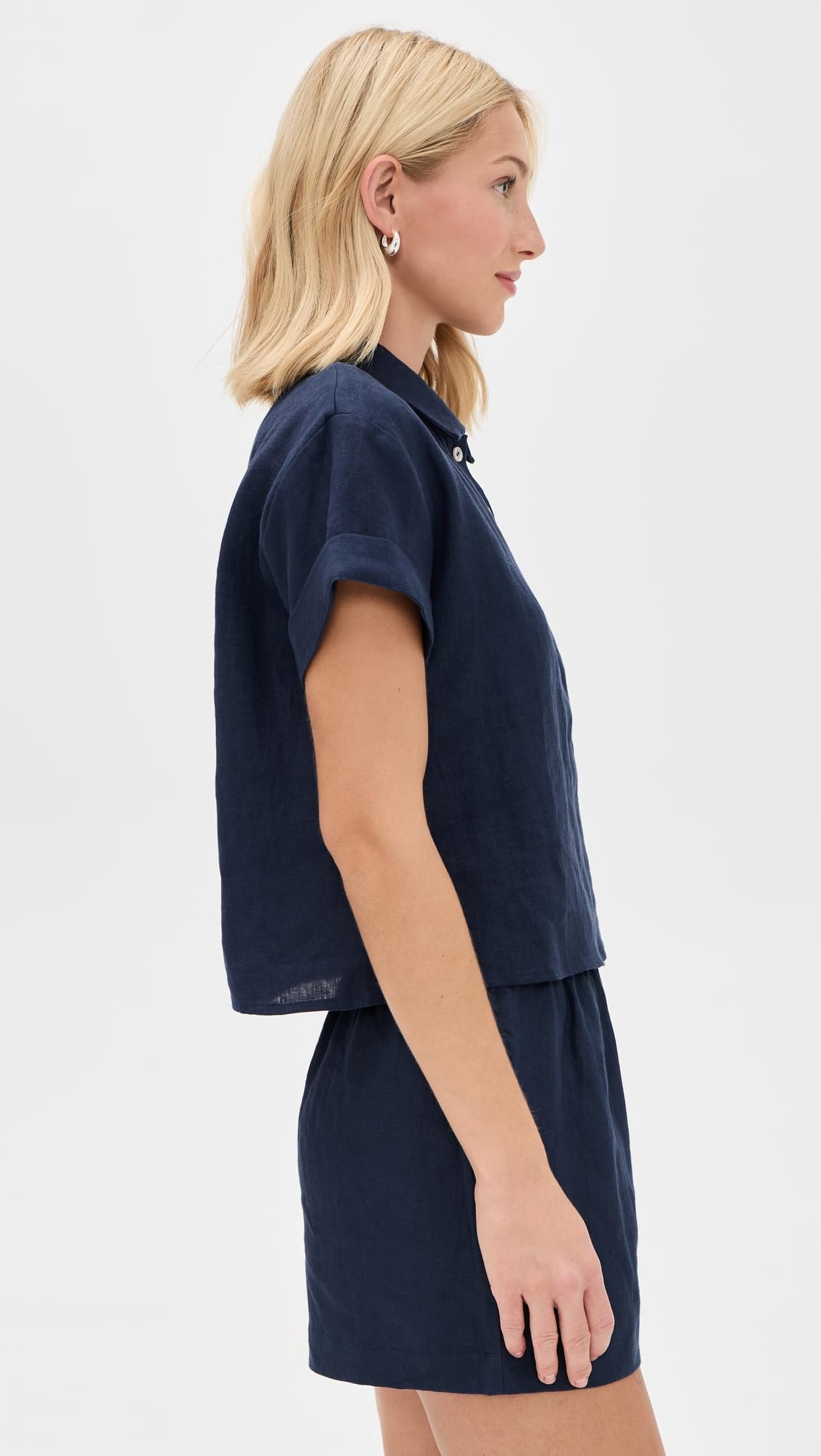 perfectwhitetee Women's Tabitha Linen Button Down Collared Tee