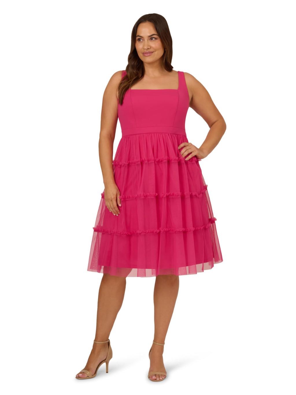 Adrianna Papell Women's Knit and Mesh Midi Dress