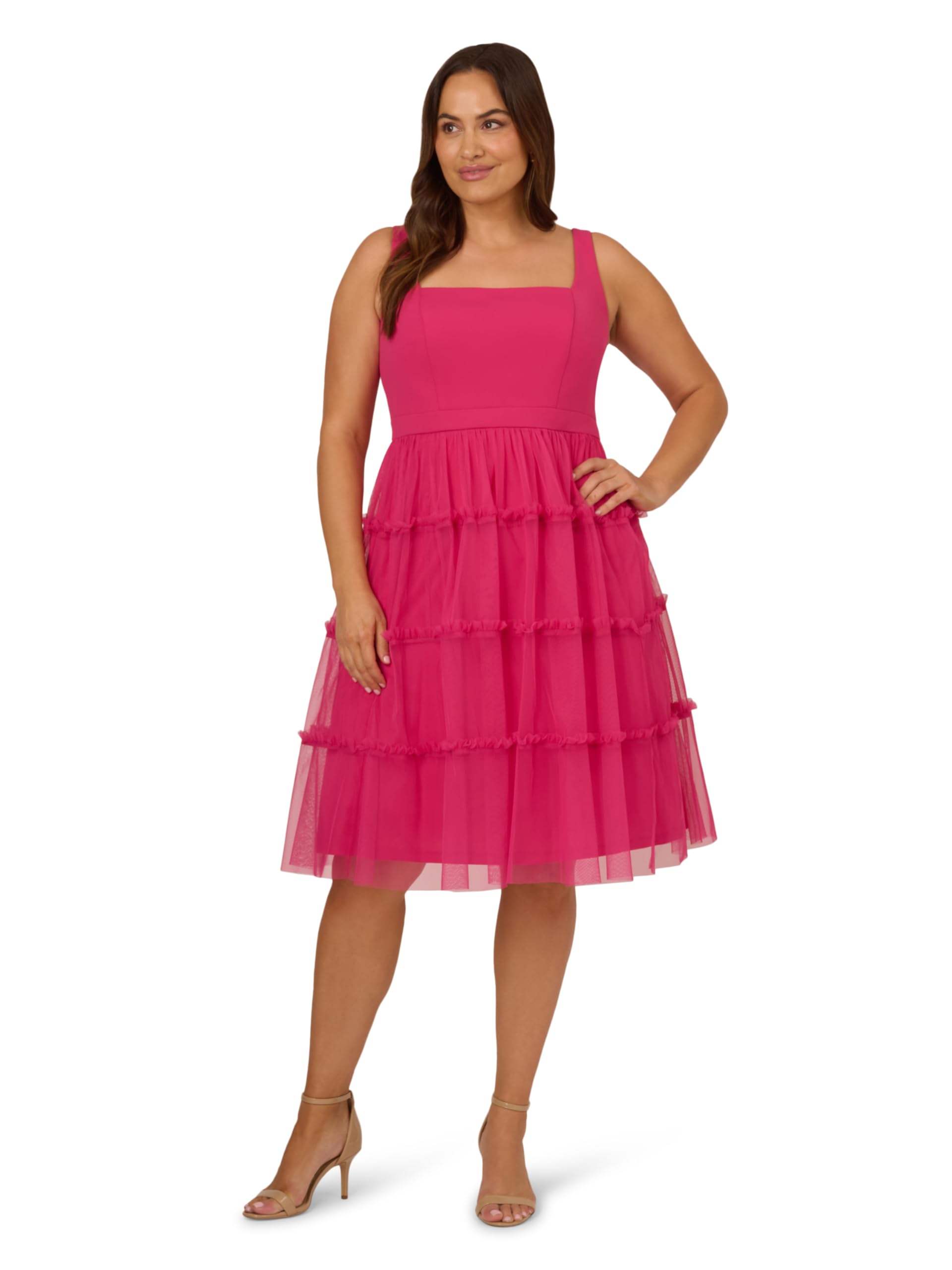 Adrianna Papell Women's Knit and Mesh Midi Dress
