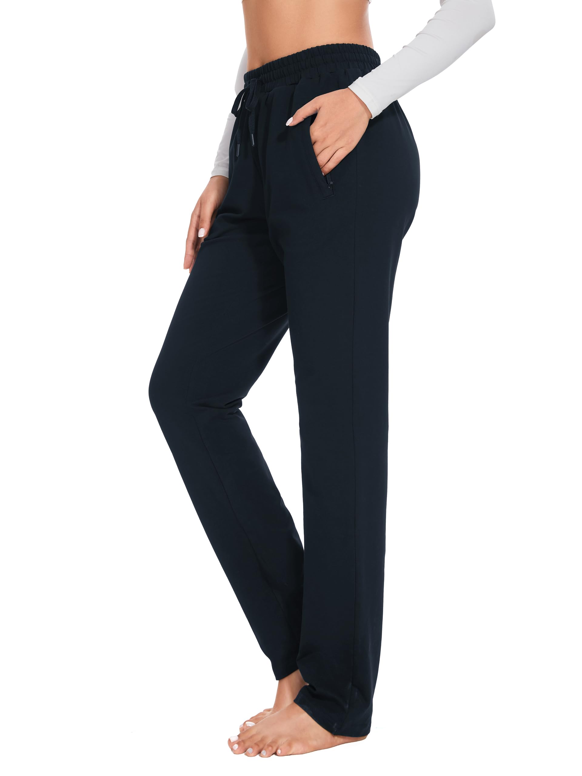 SEVEGO Women's Sweatpants Tall Cotton Yoga Lounge 30"/32"/34"/36" Casual Open Bottom Soft Workout Zipper Pocket Joggers