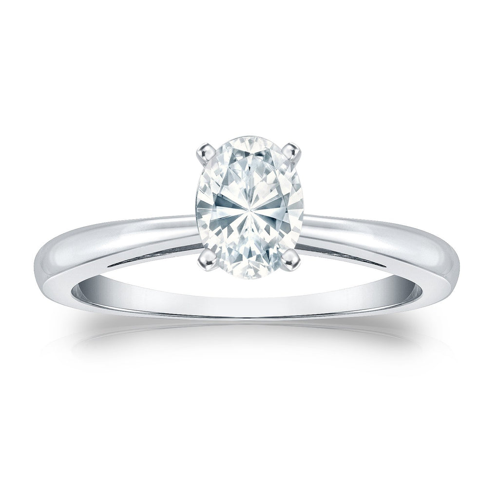 14K White Gold Oval Diamond Solitaire Ring