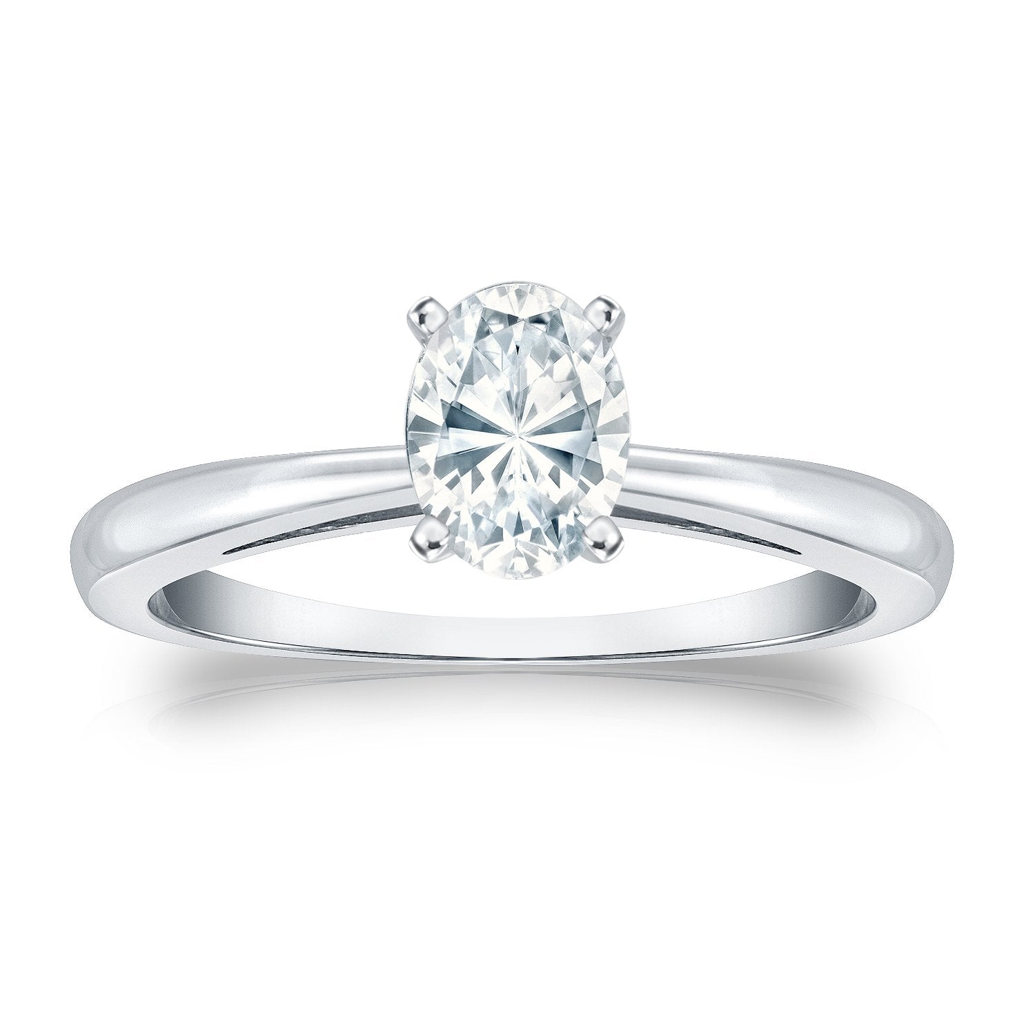 14K White Gold Oval Diamond Solitaire Ring