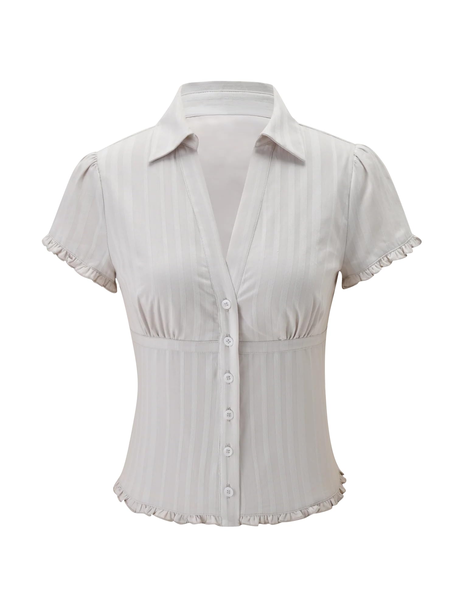 Tiger Mist Women's Valerie Short Sleeve Button-Down Shirt with Ruffle Trim