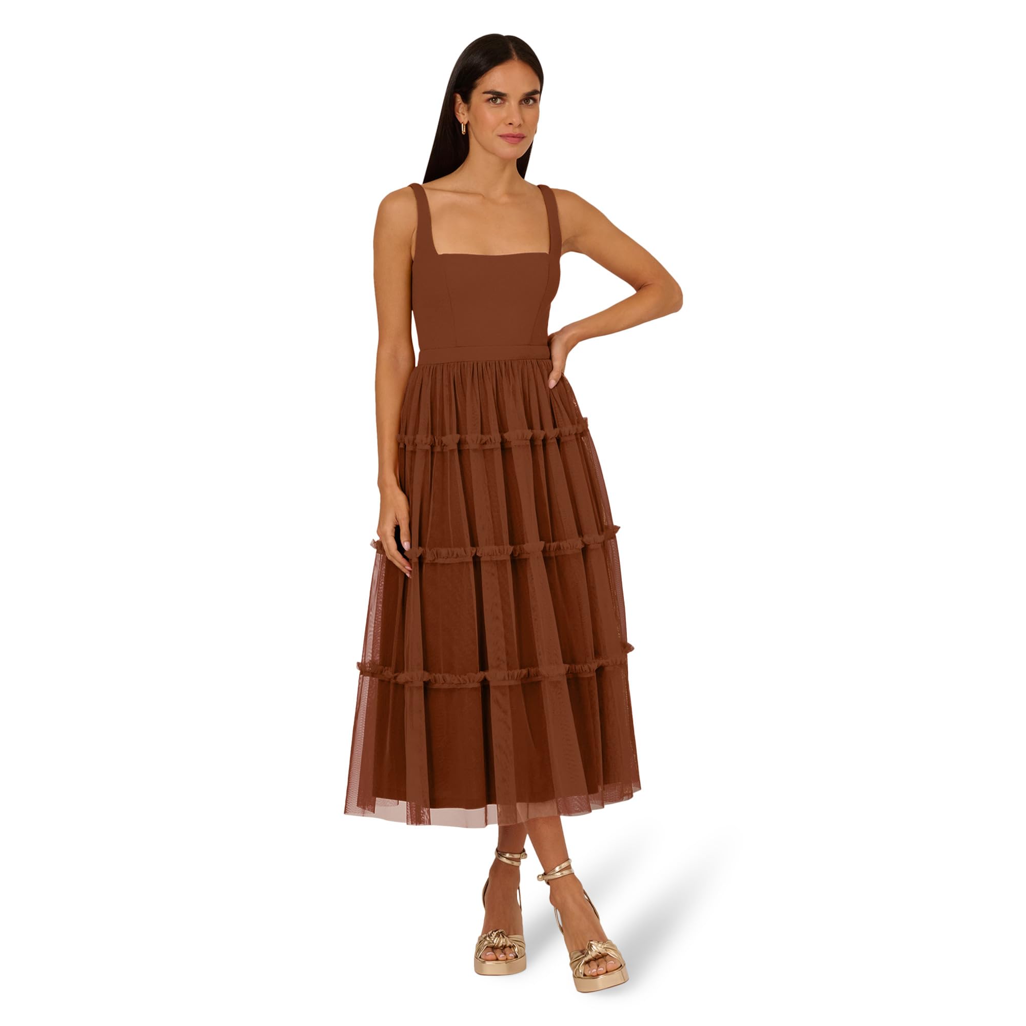Adrianna Papell Women's Knit and Mesh Midi Dress