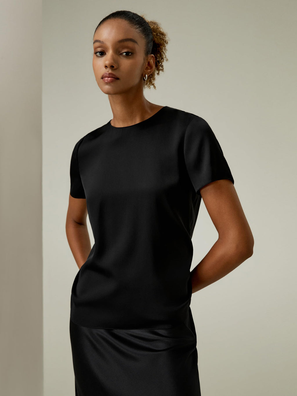 Silk Batwing Short Sleeve Asymmetrical T-Shirt
