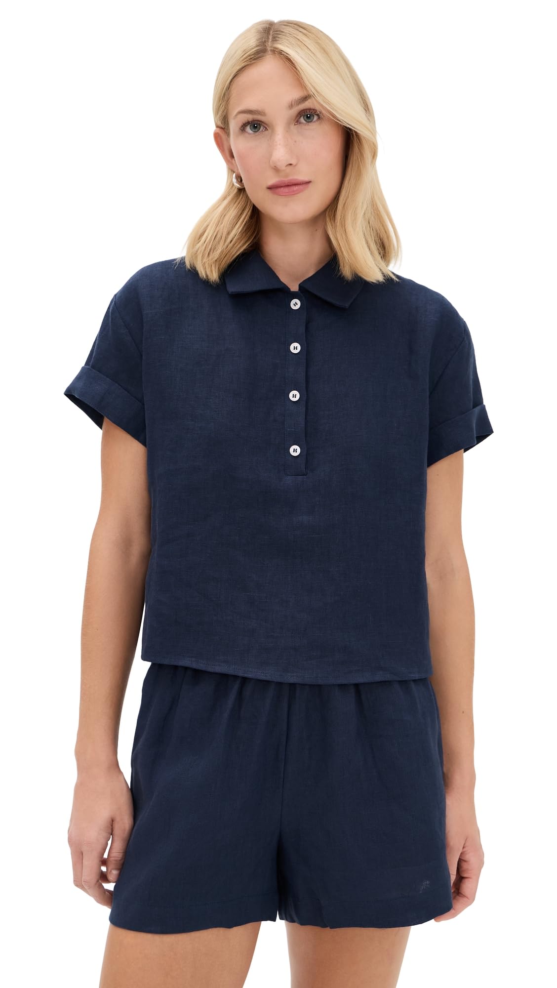 perfectwhitetee Women's Tabitha Linen Button Down Collared Tee