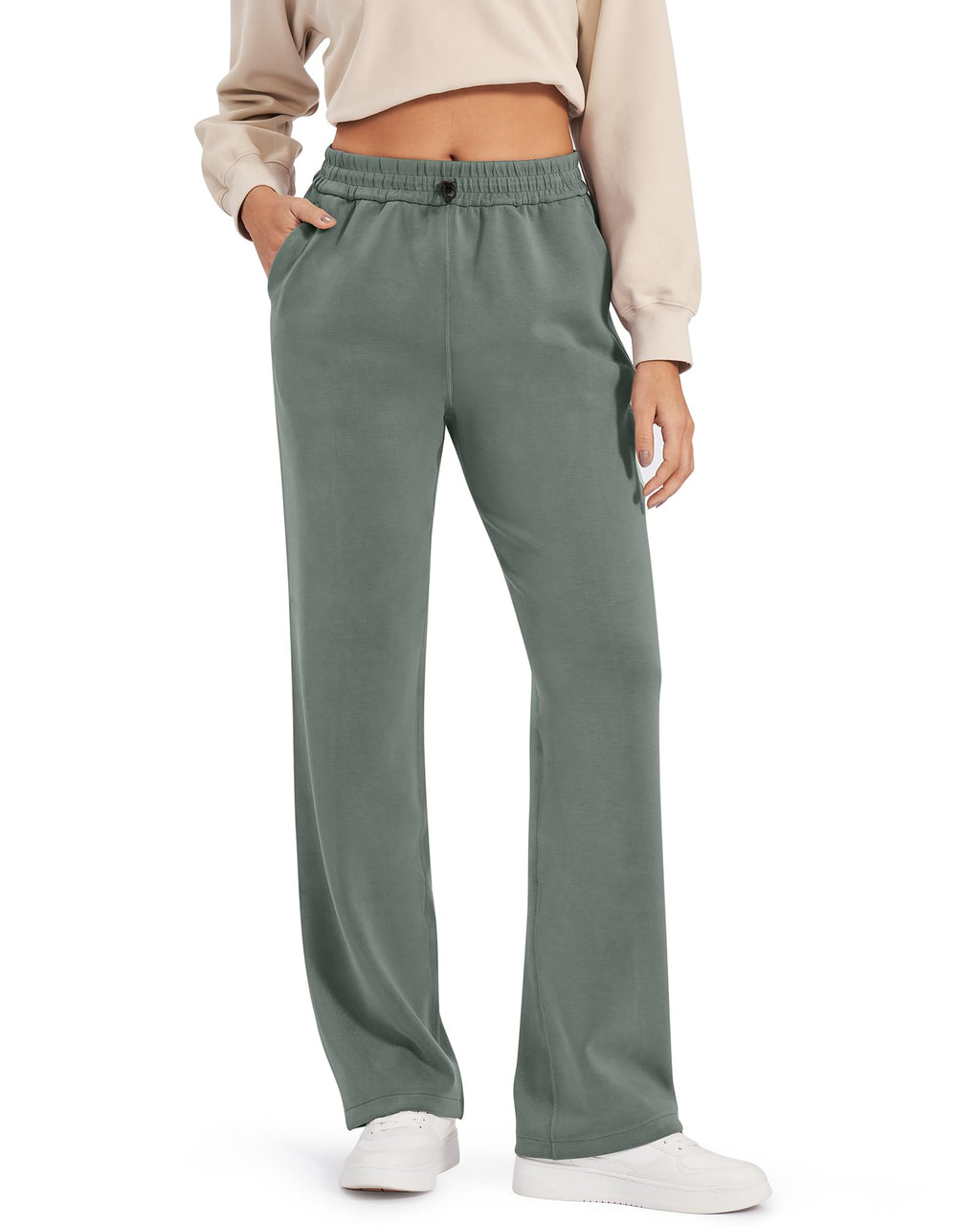 G4Free Smoofit Wide Leg Sweatpants Drawcord High Waist with Pockets