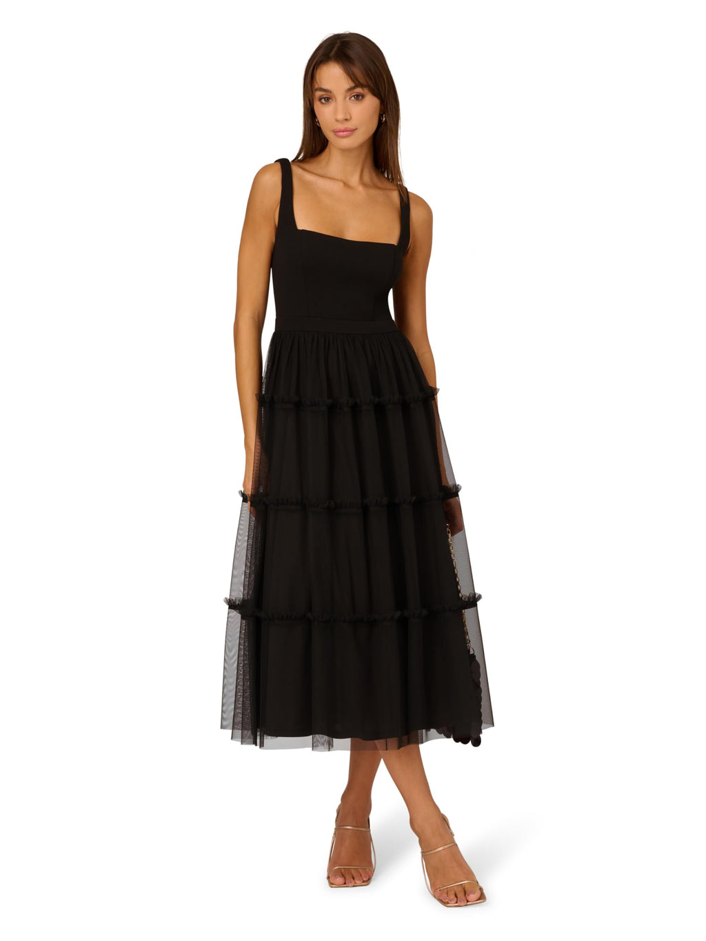 Adrianna Papell Women's Knit and Mesh Midi Dress