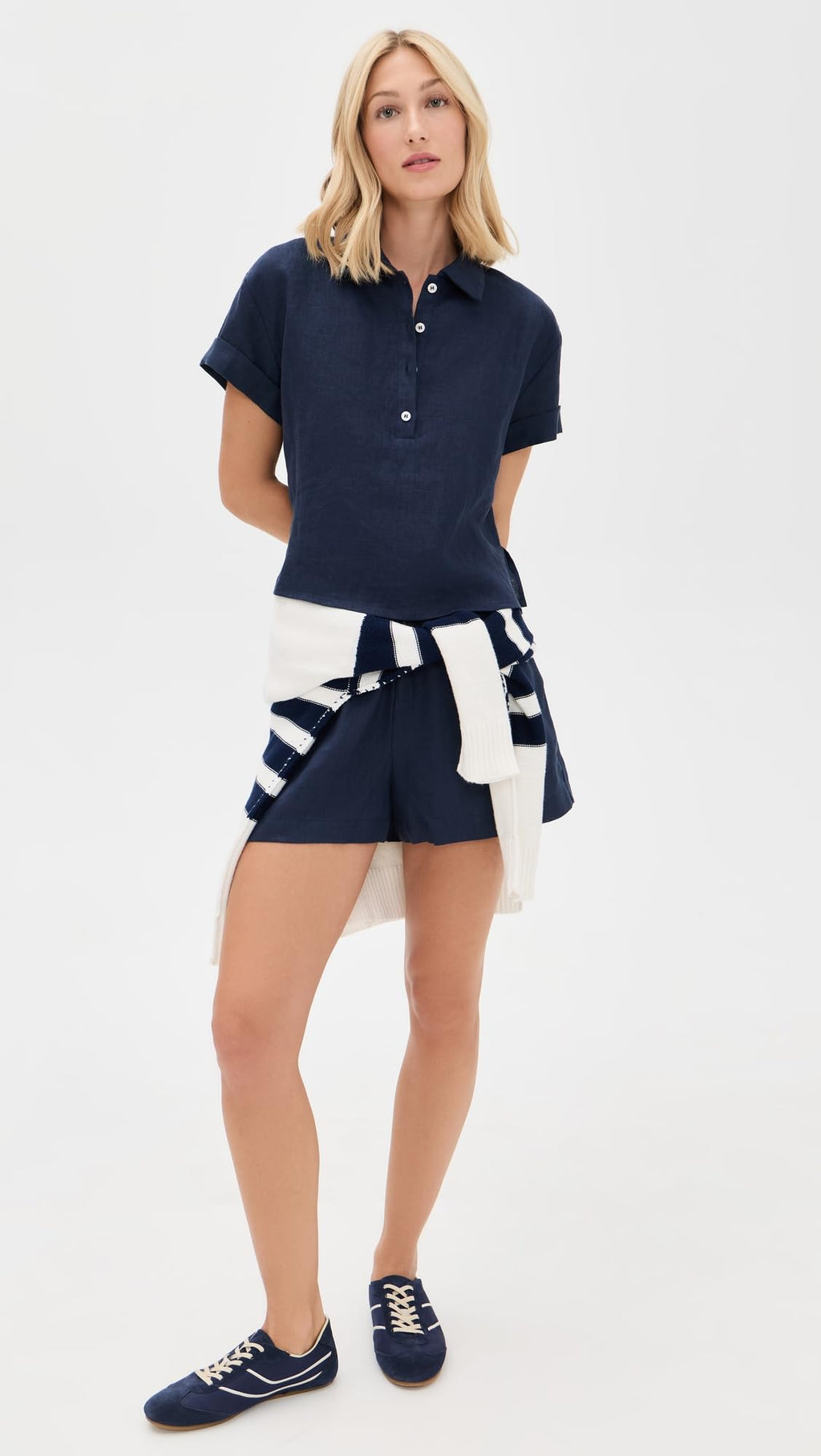 perfectwhitetee Women's Tabitha Linen Button Down Collared Tee