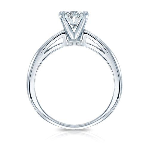 14K White Gold Oval Diamond Solitaire Ring