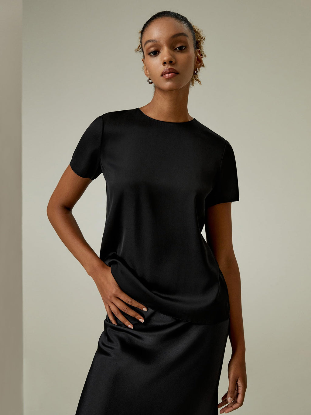 Silk Batwing Short Sleeve Asymmetrical T-Shirt