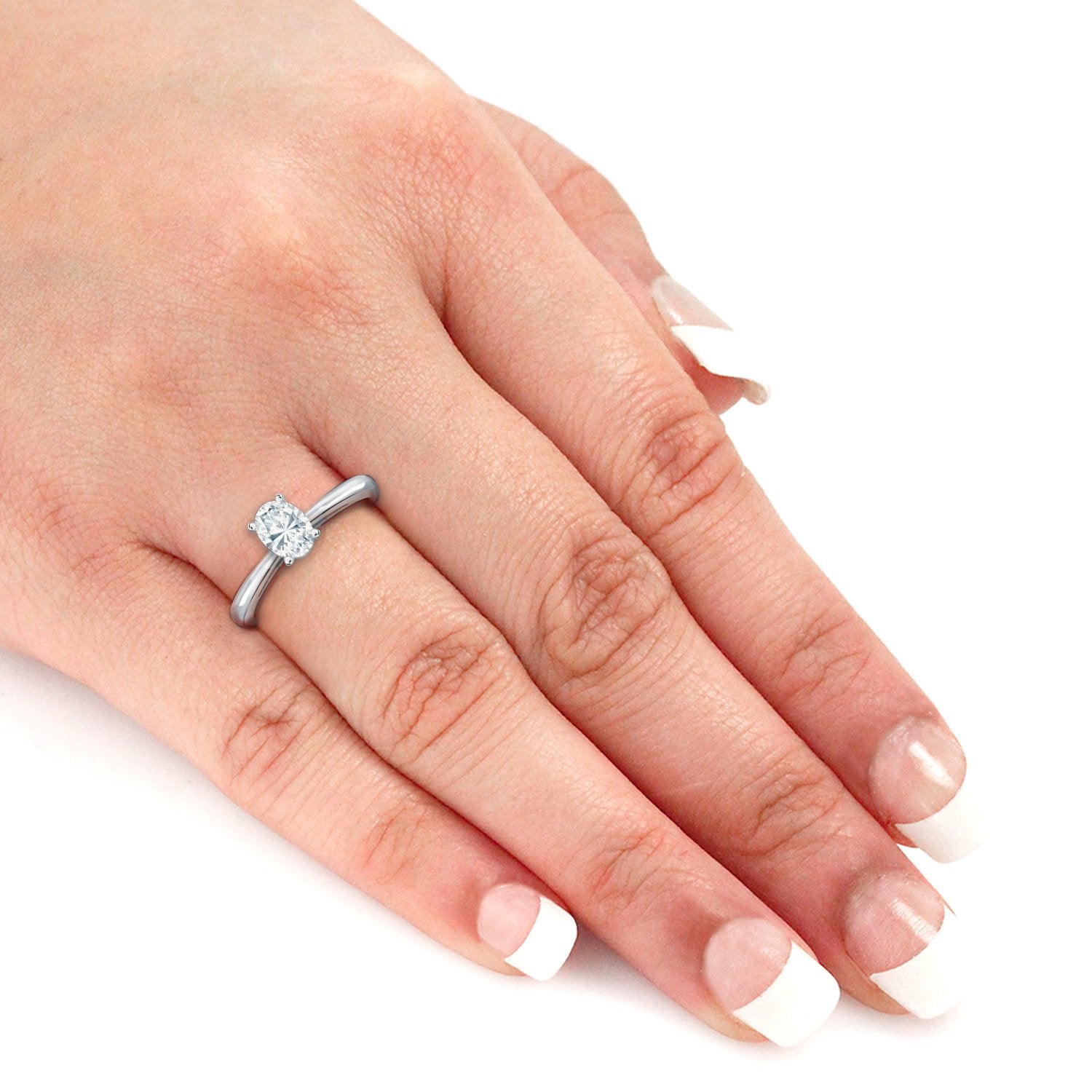 14K White Gold Oval Diamond Solitaire Ring
