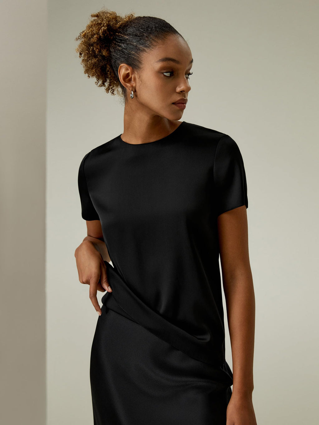 Silk Batwing Short Sleeve Asymmetrical T-Shirt