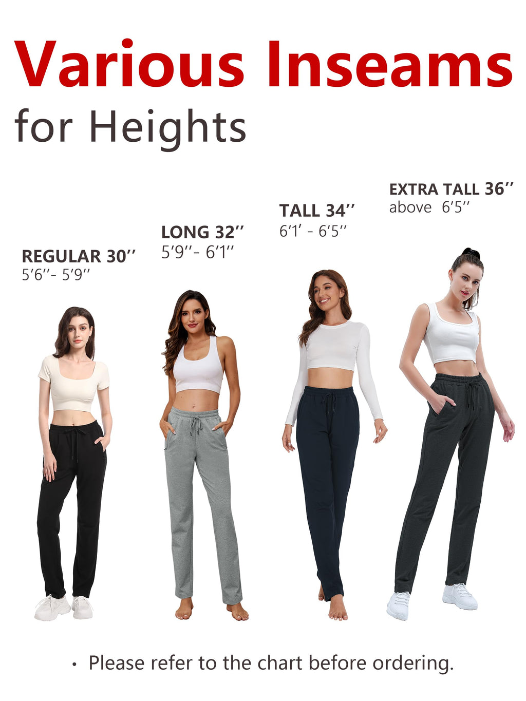 SEVEGO Women's Sweatpants Tall Cotton Yoga Lounge 30"/32"/34"/36" Casual Open Bottom Soft Workout Zipper Pocket Joggers