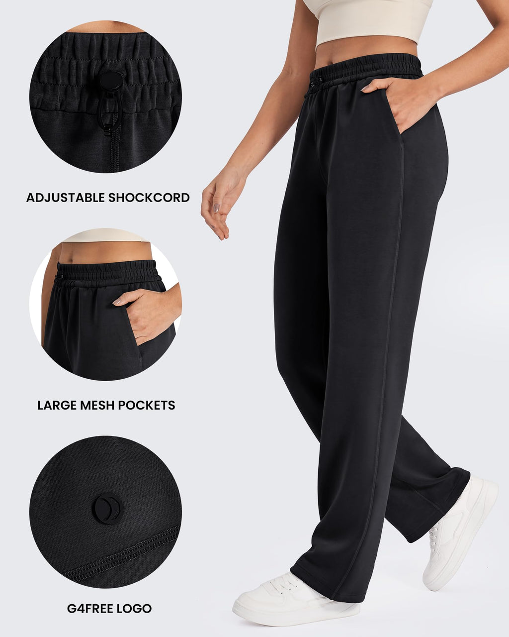 G4Free Smoofit Wide Leg Sweatpants Drawcord High Waist with Pockets