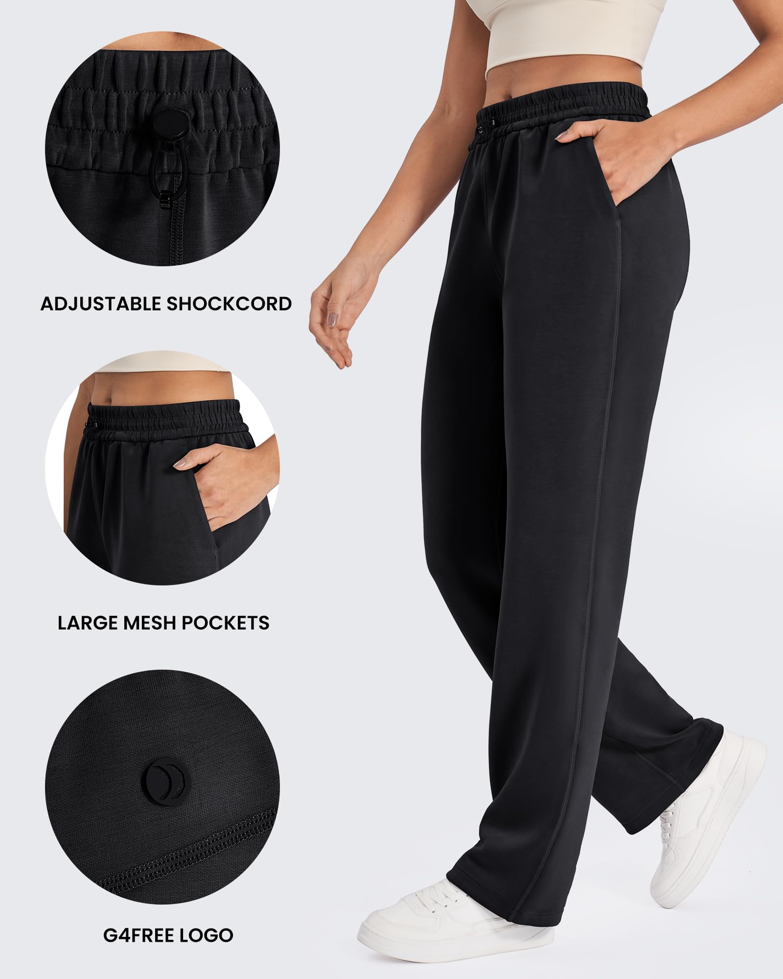 G4Free Smoofit Wide Leg Sweatpants Drawcord High Waist with Pockets
