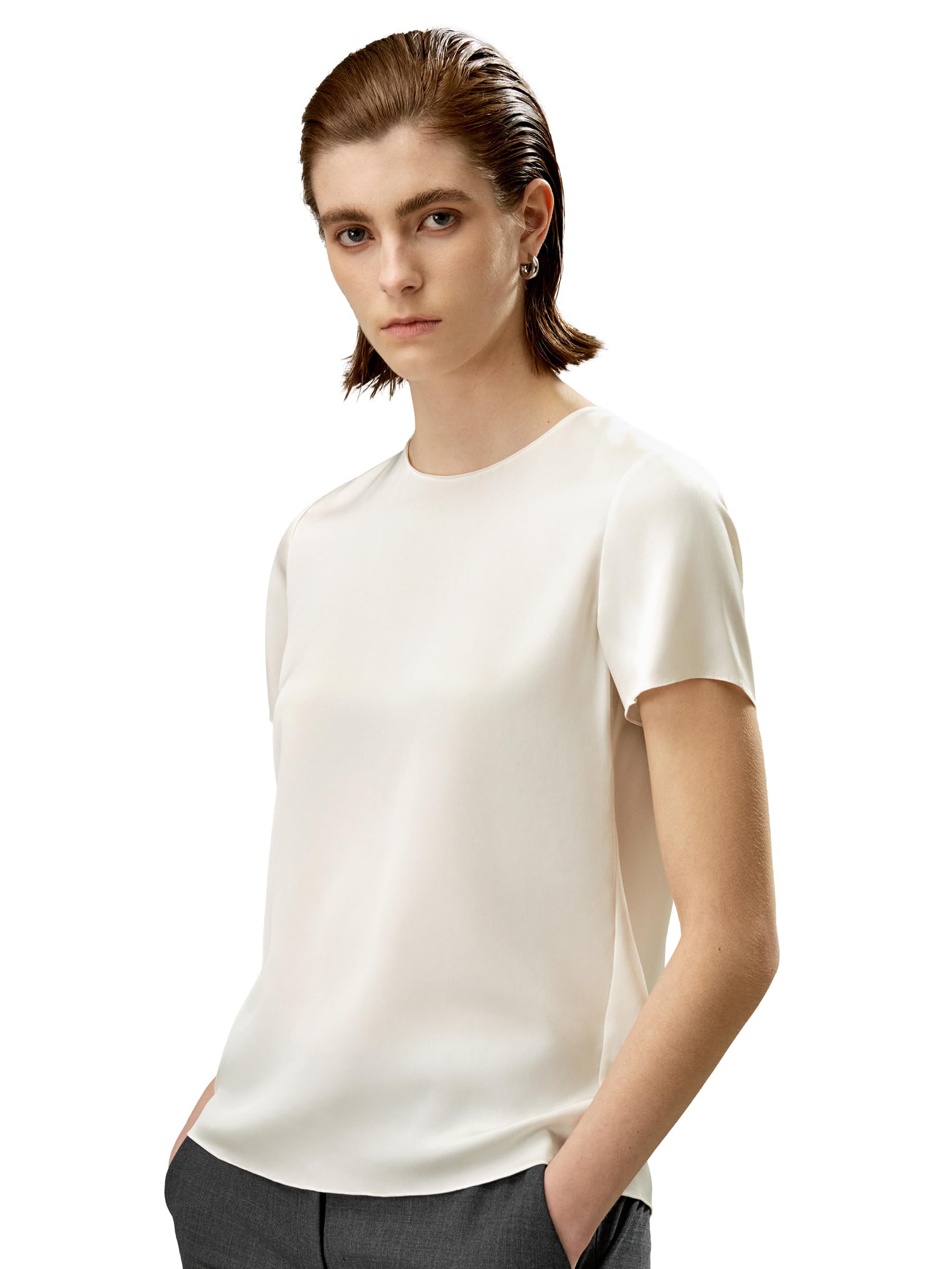 Silk Batwing Short Sleeve Asymmetrical T-Shirt
