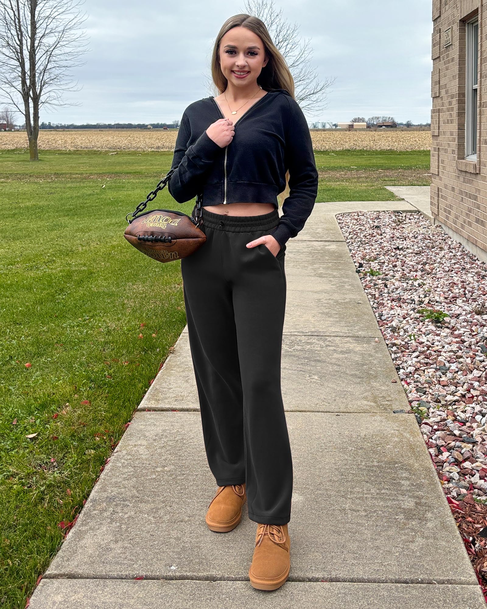 G4Free Smoofit Wide Leg Sweatpants Drawcord High Waist with Pockets
